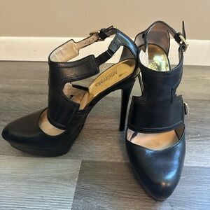 Michael Kors Black Leather T-Strap Heels